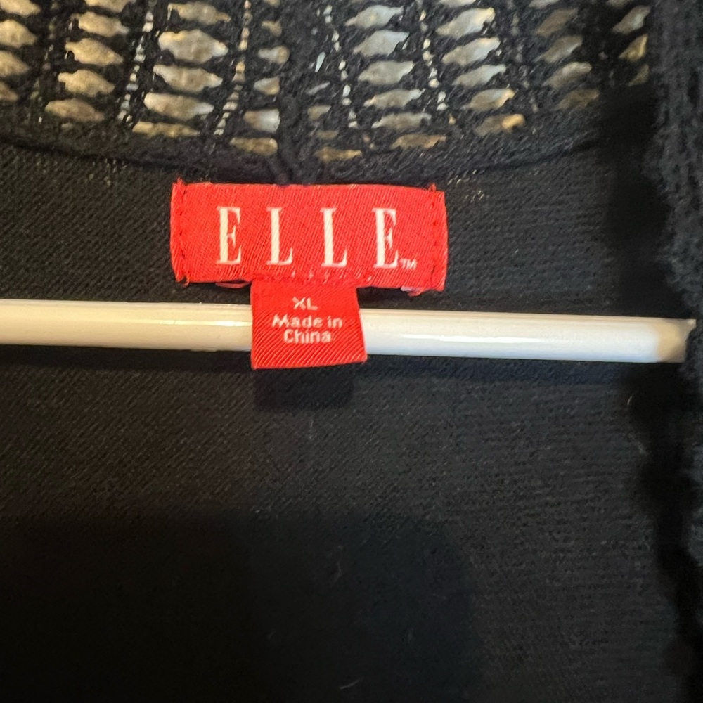 Elle Black Cropped Knit Cardigan Sweater with Crochet Edges. - Picture 3 of 6